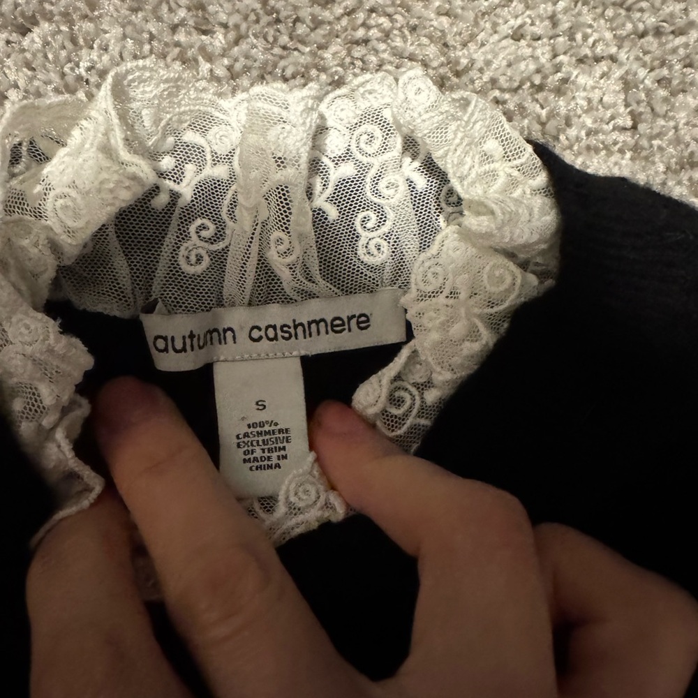 Autumn Cashmere Black Sweater with White Trim - Picture 3 of 5
